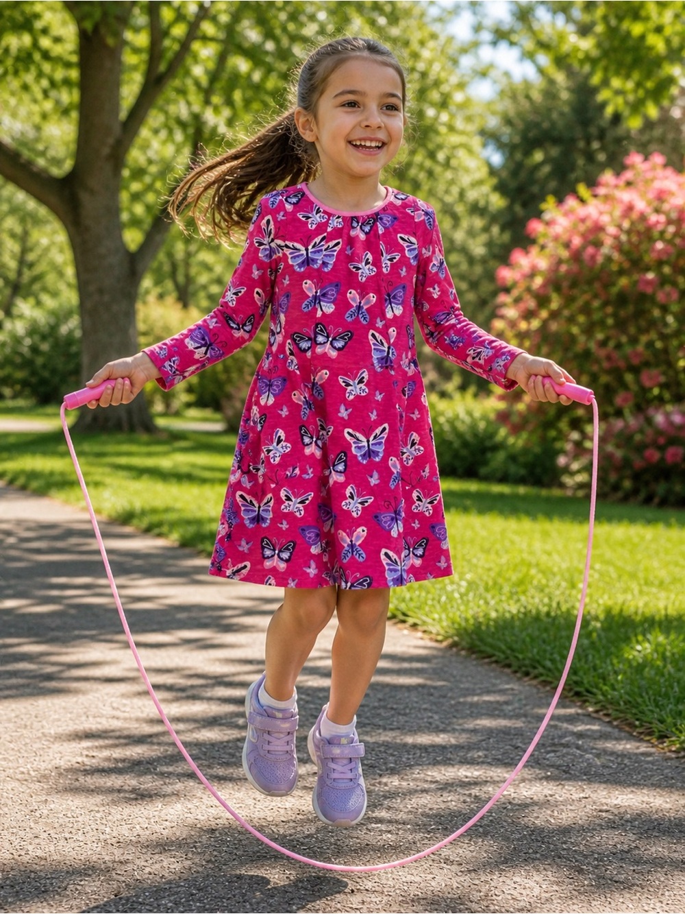 Hatley Butterfly Print Dress Girls Size 7 Pink Long Sleeve 100% Cotton